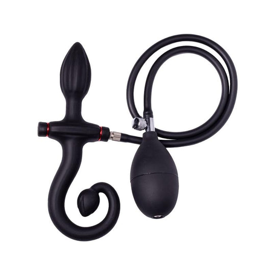 LATEX PLAY - INFLATABLE ANAL PLUG WITH HANDLE AND PUMP BLACK