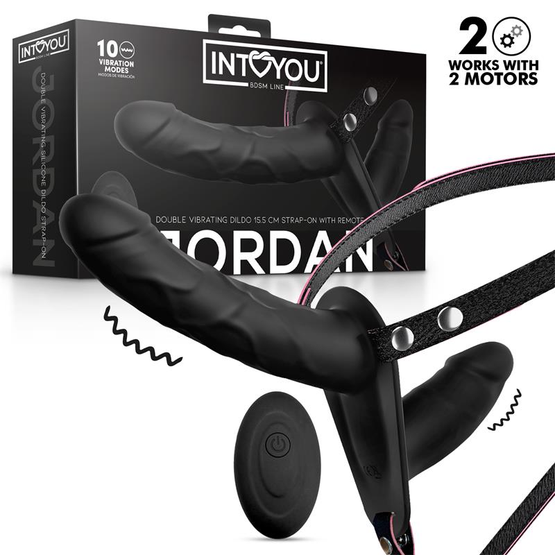 INTOYOU BDSM LINE - JORDAN STRAP-ON WITH DOUBLE VIBRATING DILDO AND REMOTE