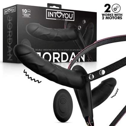 INTOYOU BDSM LINE - JORDAN STRAP-ON WITH DOUBLE VIBRATING DILDO AND REMOTE