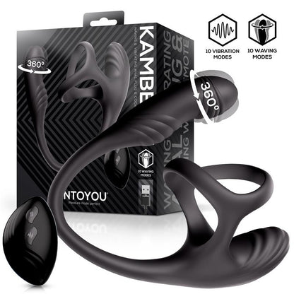 INTOYOU - VIBRADOR ANAL Y ANILLO PENEANO VIBRATORIO DE 360º CON MOVIMIENTO ONDULANTE