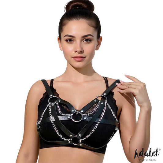 ADALET LINGERIE - KARINA VEGAN LEATHER HARNESS TOP WITH CHAIN ONE SIZE