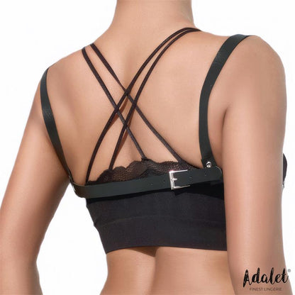 ADALET LINGERIE - KARINA VEGAN LEATHER HARNESS TOP WITH CHAIN ONE SIZE