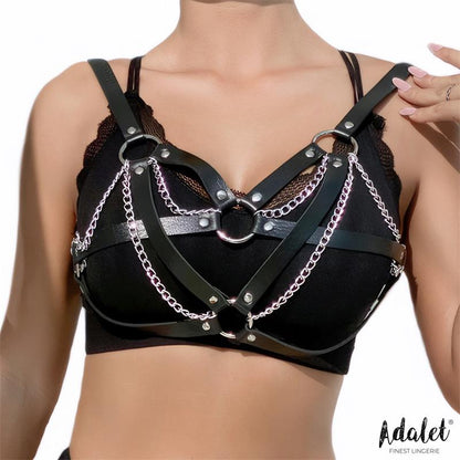 ADALET LINGERIE - KARINA VEGAN LEATHER HARNESS TOP WITH CHAIN ONE SIZE