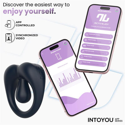 INTOYOU APP SERIES - KENNY PENIS RING WITH CLITORIS STIMULATOR AND APP NIGHT BLUE
