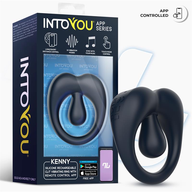 INTOYOU APP SERIES - KENNY PENIS RING WITH CLITORIS STIMULATOR AND APP NIGHT BLUE