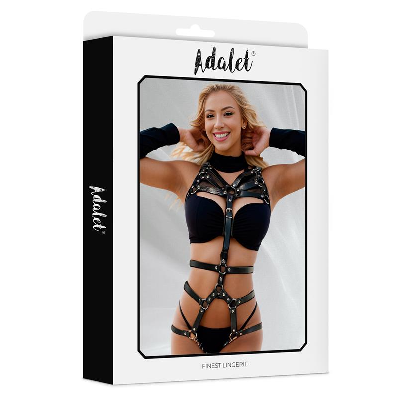 ADALET LINGERIE - KIANNA VEGAN LEATHER BODY HARNESS TEDDY ONE SIZE