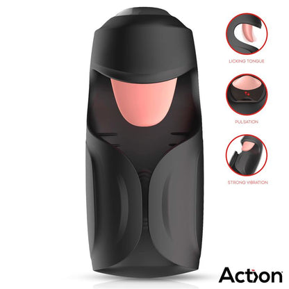 ACCIÓN - MASTURBADOR KUBEX CON LENGUA LAMEDORA, PULSACIÓN Y VIBRACIÓN