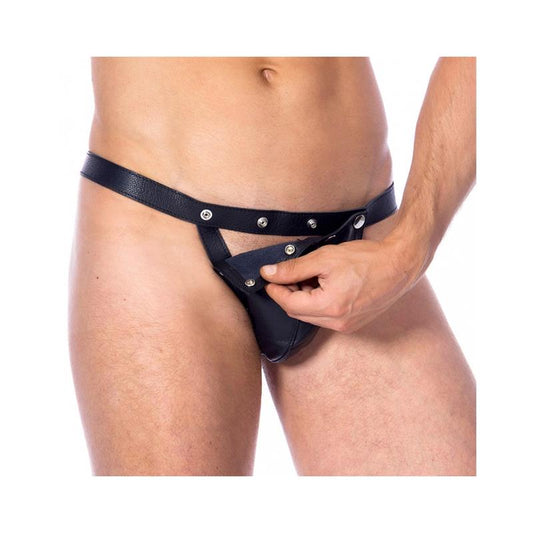 BONDAGE PLAY - LEATHER ADJUSTABLE BRIEFS ONE SIZE