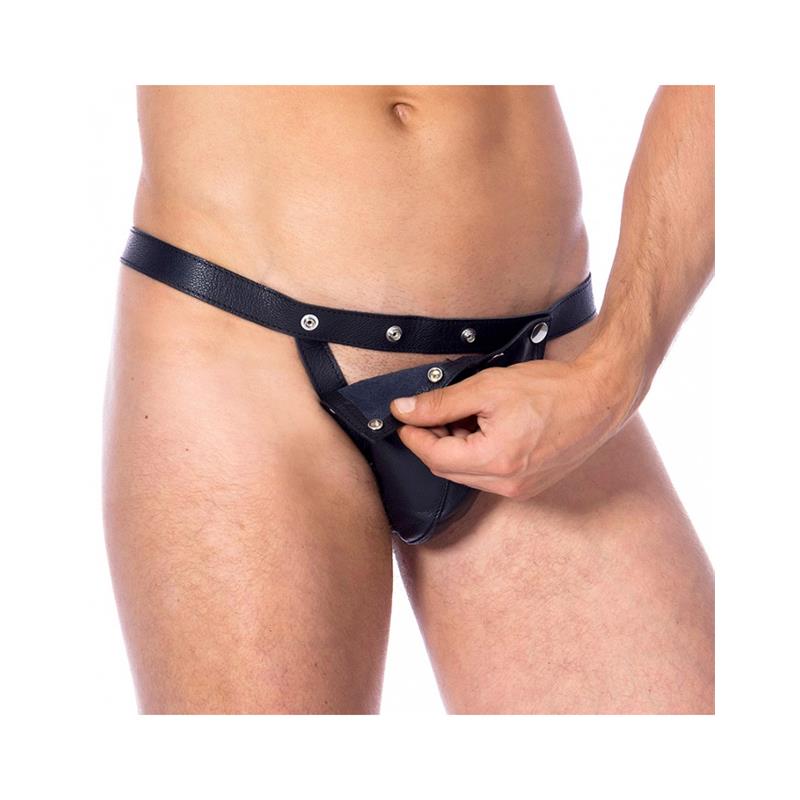 BONDAGE PLAY - LEATHER ADJUSTABLE BRIEFS ONE SIZE