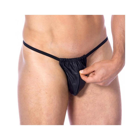 BONDAGE PLAY - LEATHER ADJUSTABLE G-STRING ONE SIZE