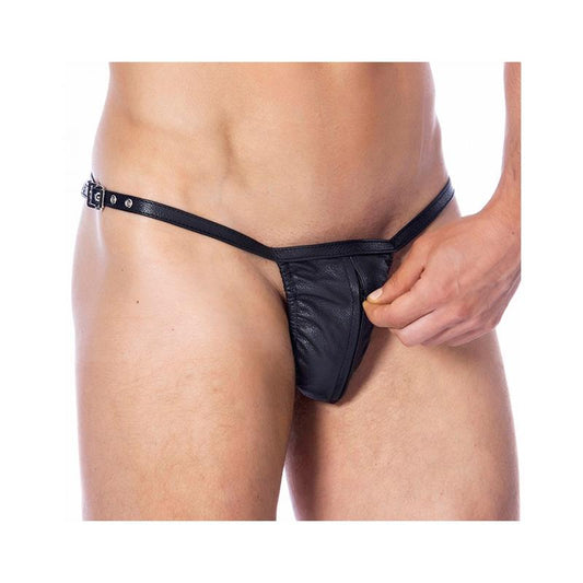 JUEGOS DE BONDAGE - TANGA AJUSTABLE DE CUERO CON CREMALLERA TALLA ÚNICA