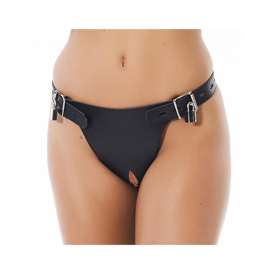JEU DE BONDAGE - SLIP DE CHASTETÉ EN CUIR RÉGLABLE