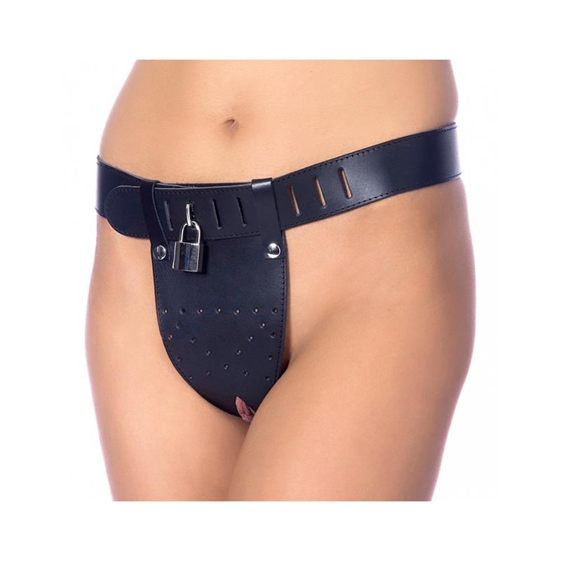 BONDAGE PLAY - LEATHER CHASTITY BRIEFS WITH PADLOCKS