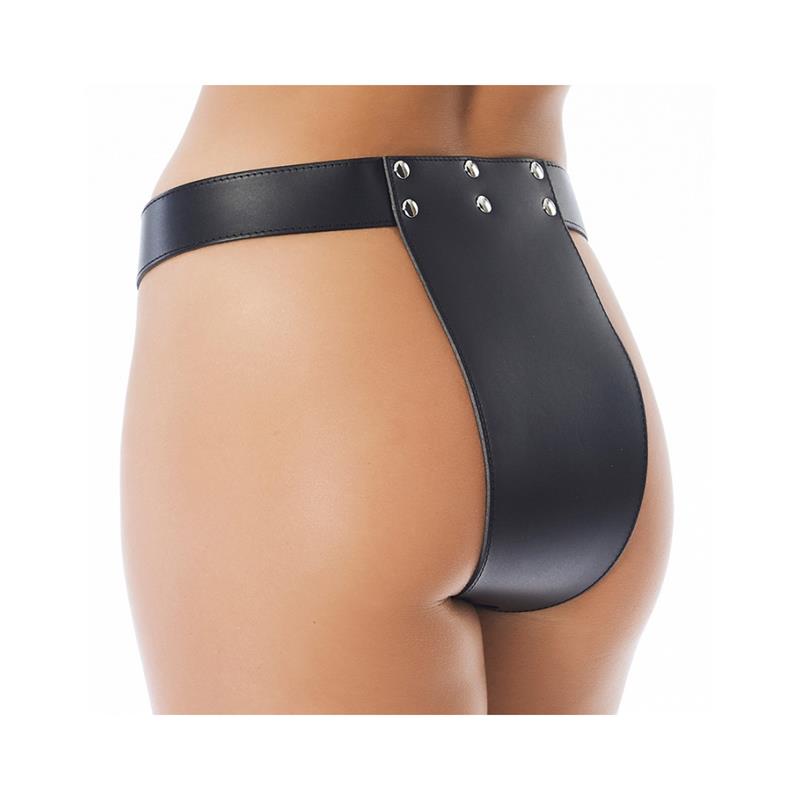 BONDAGE PLAY - LEATHER CHASTITY BRIEFS WITH PADLOCKS