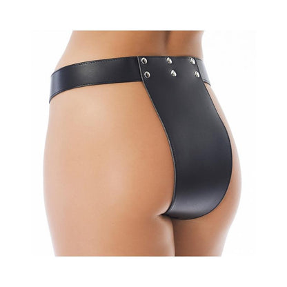 BONDAGE PLAY - LEATHER CHASTITY BRIEFS WITH PADLOCKS
