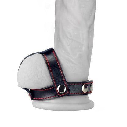 LOVETOY - LEATHER COCK RING WITH BALL DIVIDER