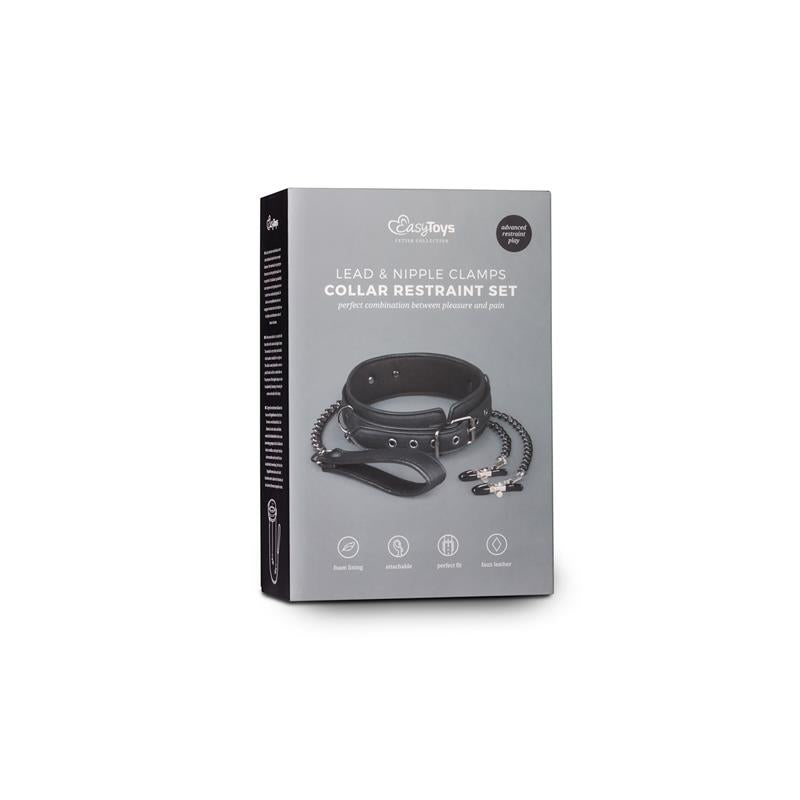 EASYTOYS - LEATHER COLLAR WITH NIPPLE CHAINS