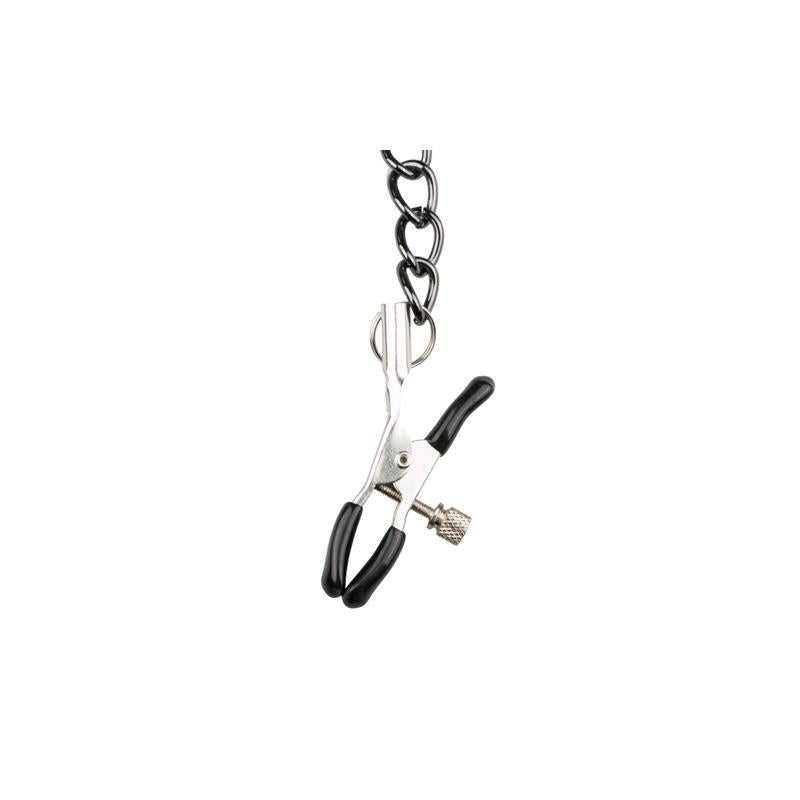 EASYTOYS - LEATHER COLLAR WITH NIPPLE CHAINS