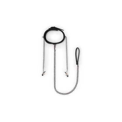 EASYTOYS - LEATHER COLLAR WITH NIPPLE CHAINS