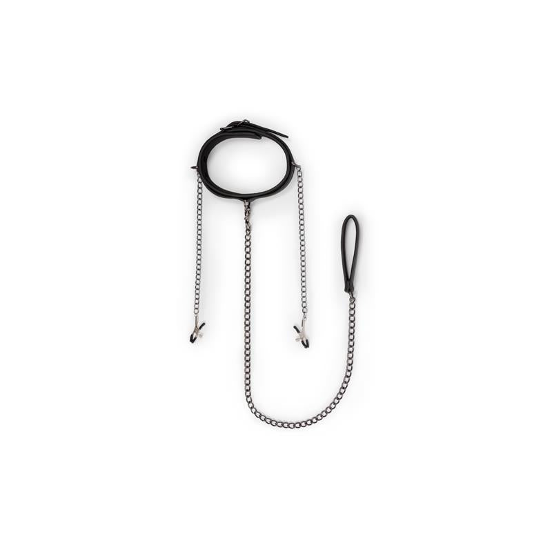 EASYTOYS - LEATHER COLLAR WITH NIPPLE CHAINS