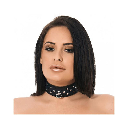 BONDAGE PLAY - LEATHER COLLAR WITH RING AND RIVETS