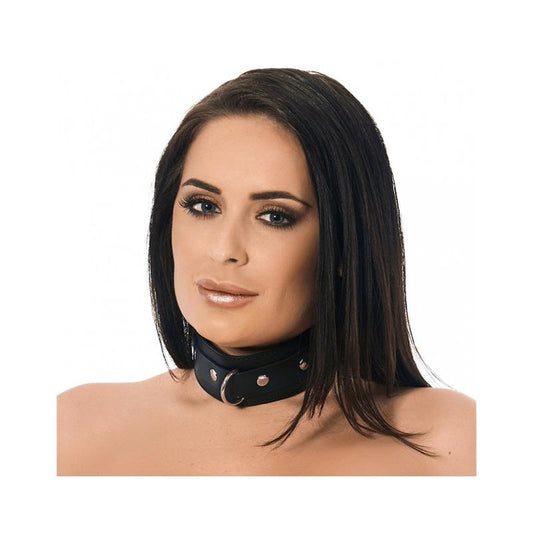 BONDAGE PLAY - LEATHER COLLAR WITH STUDS AND D-RING