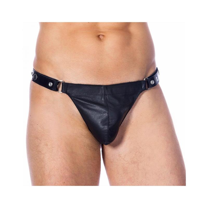 BONDAGE PLAY - LEATHER G-STRING ADJUSTABLE BLACK
