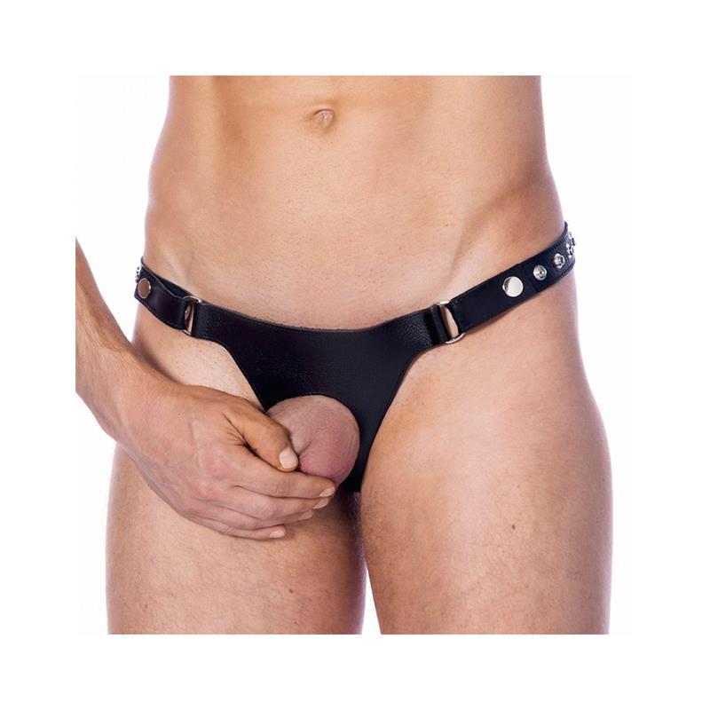 BONDAGE PLAY - LEATHER G-STRING ADJUSTABLE WITH OPPENING