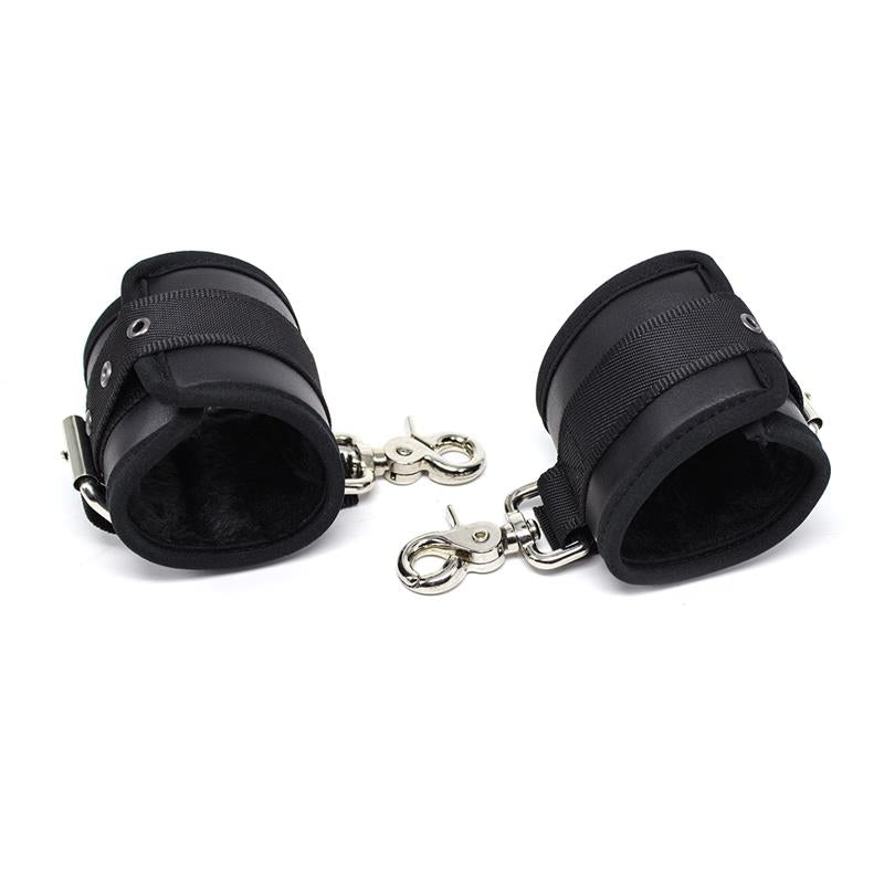 LATETOBED BDSM LINE - LEATHER HANDCUFFS WITH BIG HOOPS BLACK