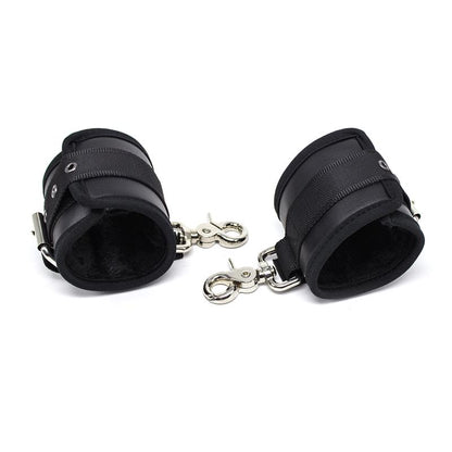 LATETOBED BDSM LINE - LEATHER HANDCUFFS WITH BIG HOOPS BLACK