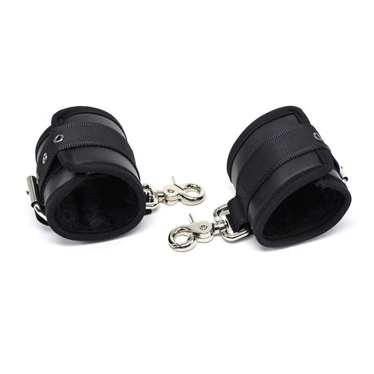 LATETOBED BDSM LINE - LEATHER HANDCUFFS WITH BIG HOOPS BLACK