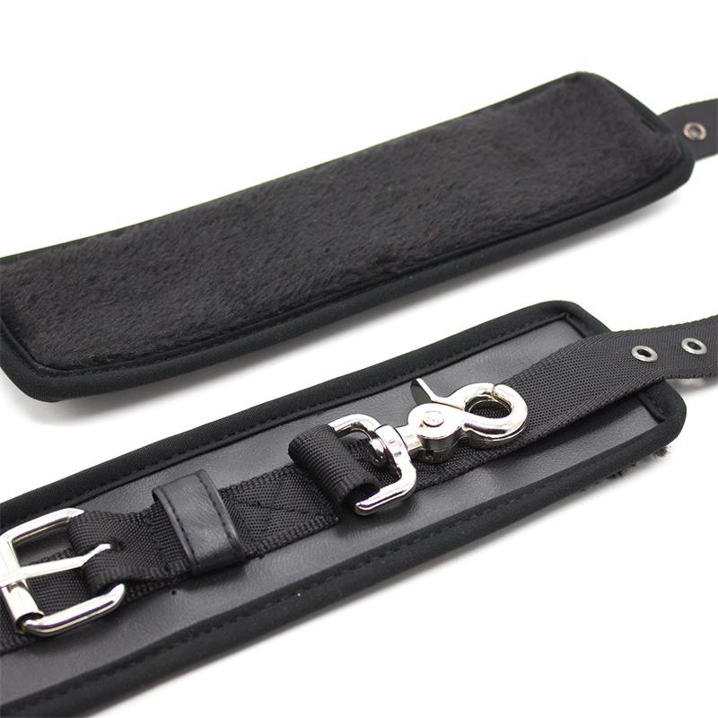 LATETOBED BDSM LINE - LEATHER HANDCUFFS WITH BIG HOOPS BLACK