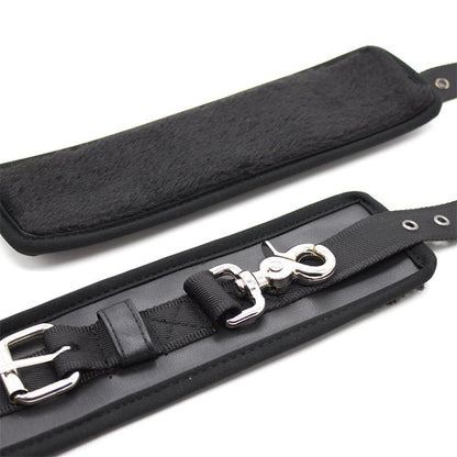 LATETOBED BDSM LINE - LEATHER HANDCUFFS WITH BIG HOOPS BLACK
