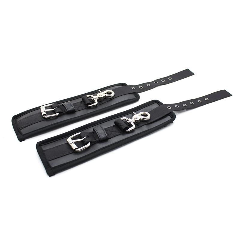 LATETOBED BDSM LINE - LEATHER HANDCUFFS WITH BIG HOOPS BLACK
