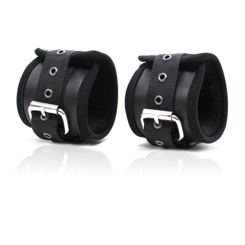 LATETOBED BDSM LINE - LEATHER HANDCUFFS WITH BIG HOOPS BLACK