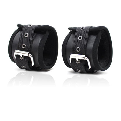 LATETOBED BDSM LINE - LEATHER HANDCUFFS WITH BIG HOOPS BLACK