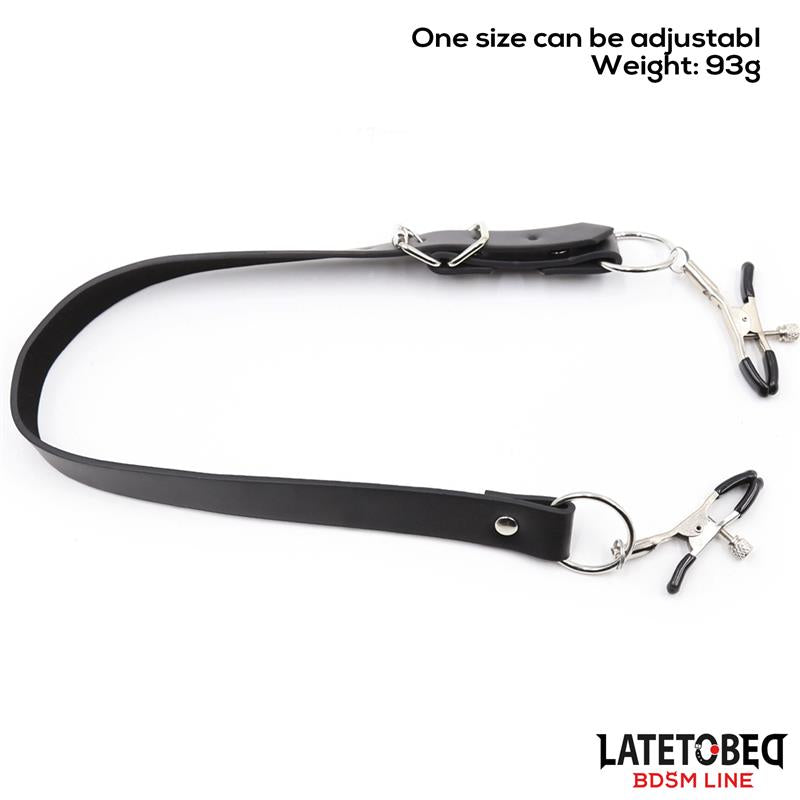 LATETOBED BDSM LINE - LEG BONDAGE STRAP WITH CLITORIS CLAMPS