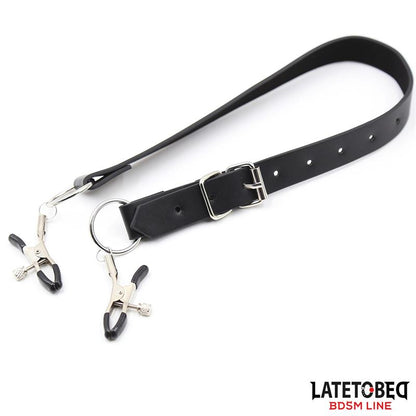 LATETOBED BDSM LINE - LEG BONDAGE STRAP WITH CLITORIS CLAMPS