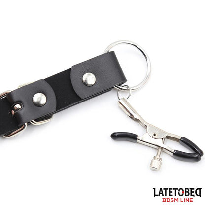 LATETOBED BDSM LINE - LEG BONDAGE STRAP WITH CLITORIS CLAMPS
