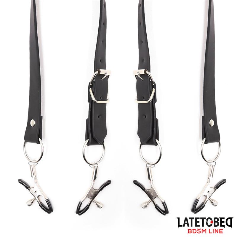LATETOBED BDSM LINE - LEG BONDAGE STRAP WITH CLITORIS CLAMPS