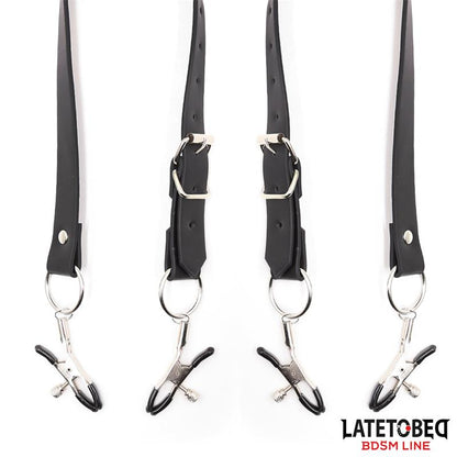 LATETOBED BDSM LINE - LEG BONDAGE STRAP WITH CLITORIS CLAMPS