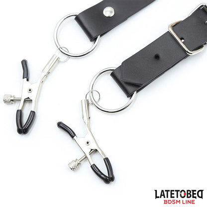 LATETOBED BDSM LINE - LEG BONDAGE STRAP WITH CLITORIS CLAMPS