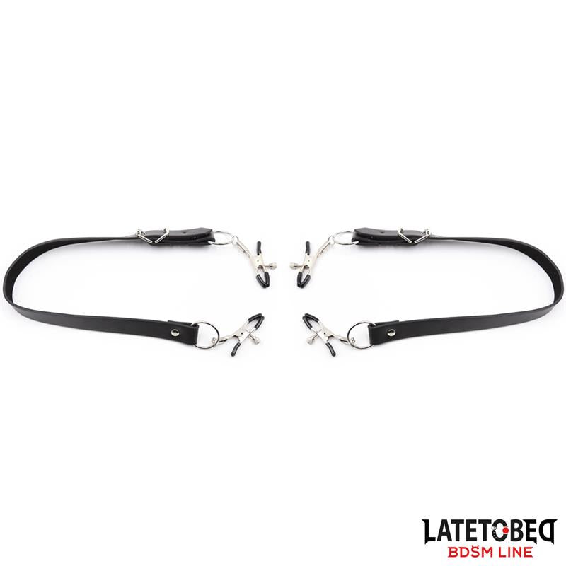 LATETOBED BDSM LINE - LEG BONDAGE STRAP WITH CLITORIS CLAMPS