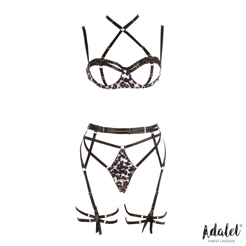 ADALET LINGERIE - LILY BRA, THONG, GARTER BELT, AND LEOPARD PRINT GARTERS SET