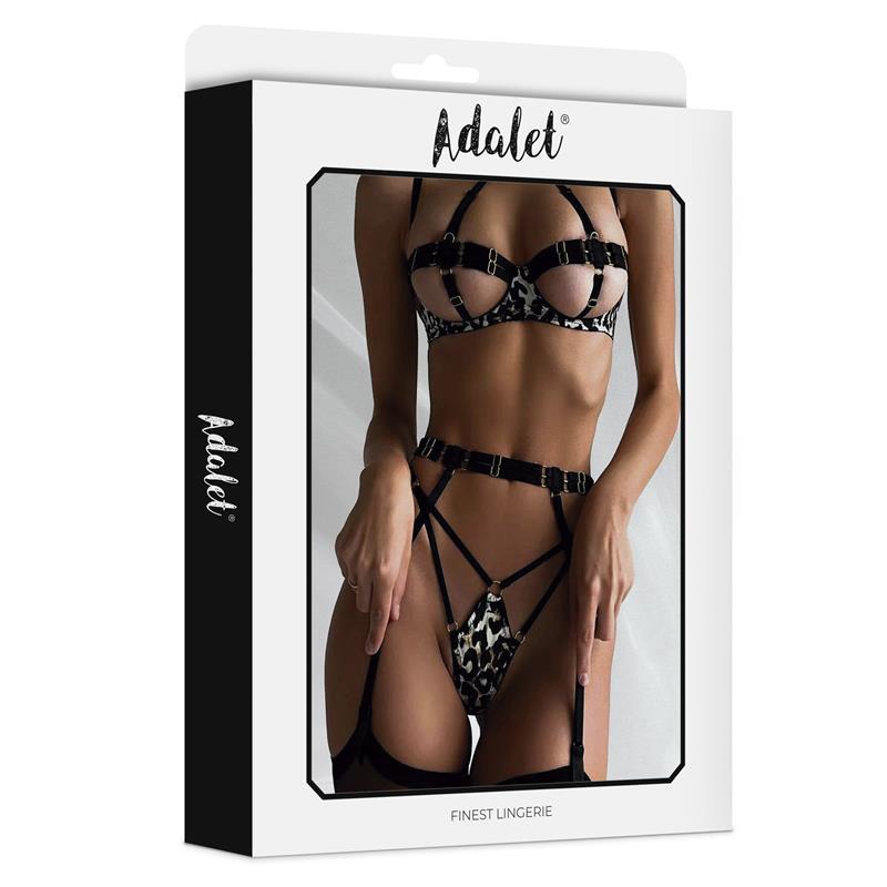 ADALET LINGERIE - LILY BRA, THONG, GARTER BELT, AND LEOPARD PRINT GARTERS SET