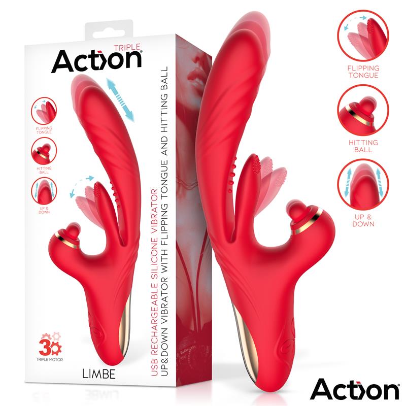 ACTION - LIMBE VIBE WITH FLIP-FLAP TONGUE, HITTING BALL AND UP AND DOWN