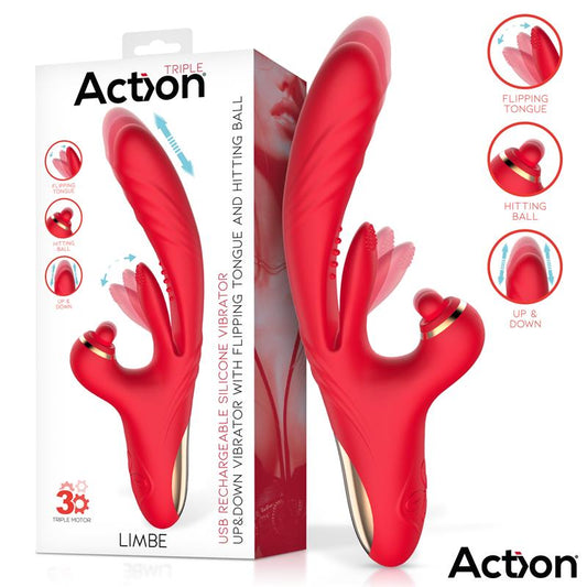 ACTION - LIMBE VIBE WITH FLIP-FLAP TONGUE, HITTING BALL AND UP AND DOWN