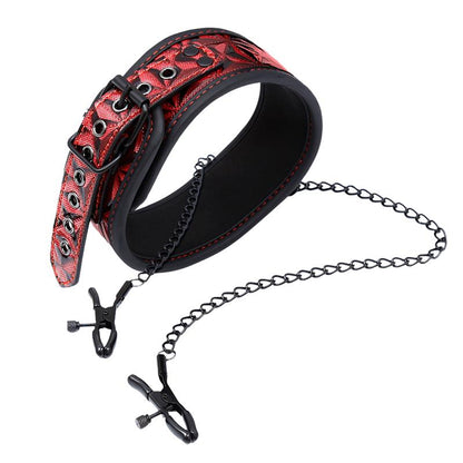 DIAMOND LINE - LLAR WITH NIPPLE CLAMPS DIAMOND VEGAN LEATHER