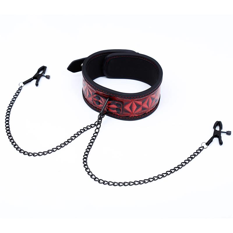 DIAMOND LINE - LLAR WITH NIPPLE CLAMPS DIAMOND VEGAN LEATHER