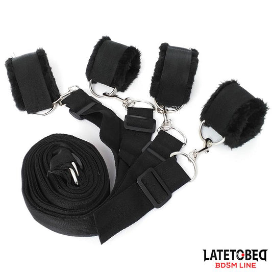 LATETOBED BDSM LINE - LONG VELVET BED BONDAGE RESTRAINTS ADJUSTABLE